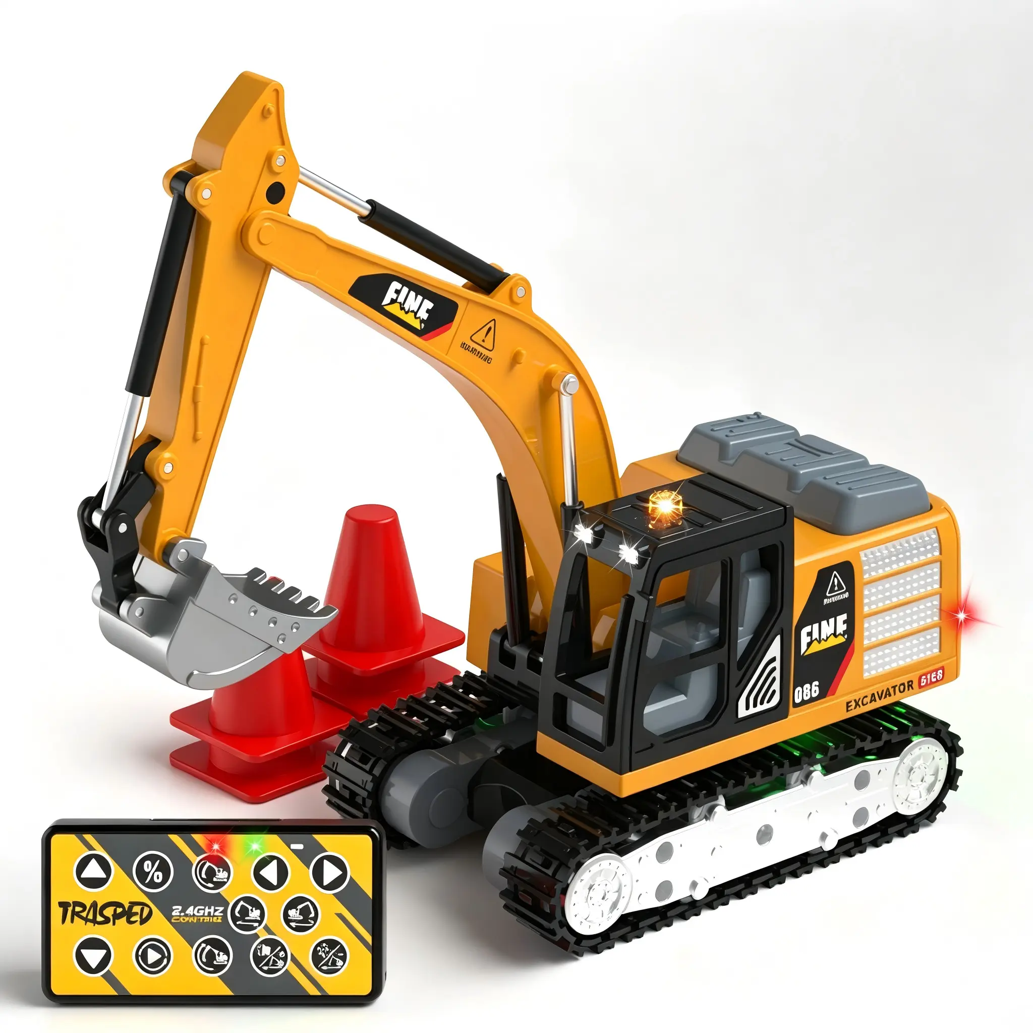 1:64 Scale Unisex Alloy Body RC Excavator Construction Model - Kids Toys, RC Cars, Hobby Item for 3-4 Years Olds, Includes Remote Control, Built-in Batteries Electric Vehicle, Cells, Yes
