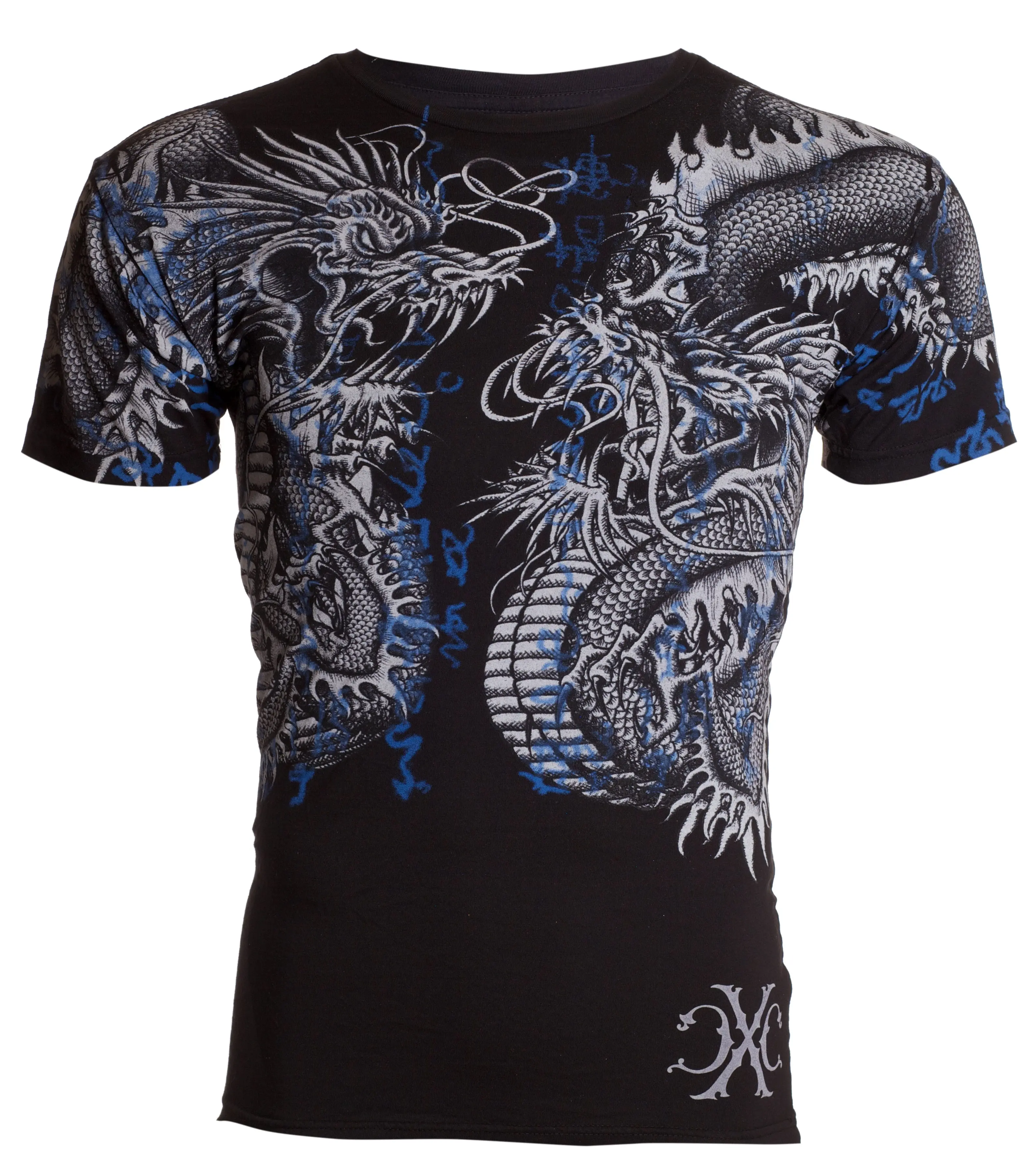 Xtreme Couture by Affliction Men's Double Up Graphic Print T-Shirt - Casual Fashion Fitted, 100% Cotton Crewneck Short-Sleeve Top, Alternative Goth Men's Clothing Tops