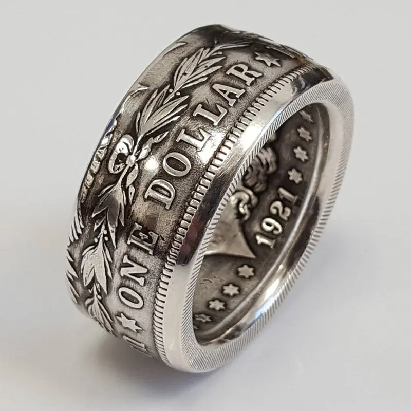 Vintage Fashion Letter Pattern Rings For Men Antique Silver Color Ring Male Wedding Band Engagement Jewelry Punk Men's Ring