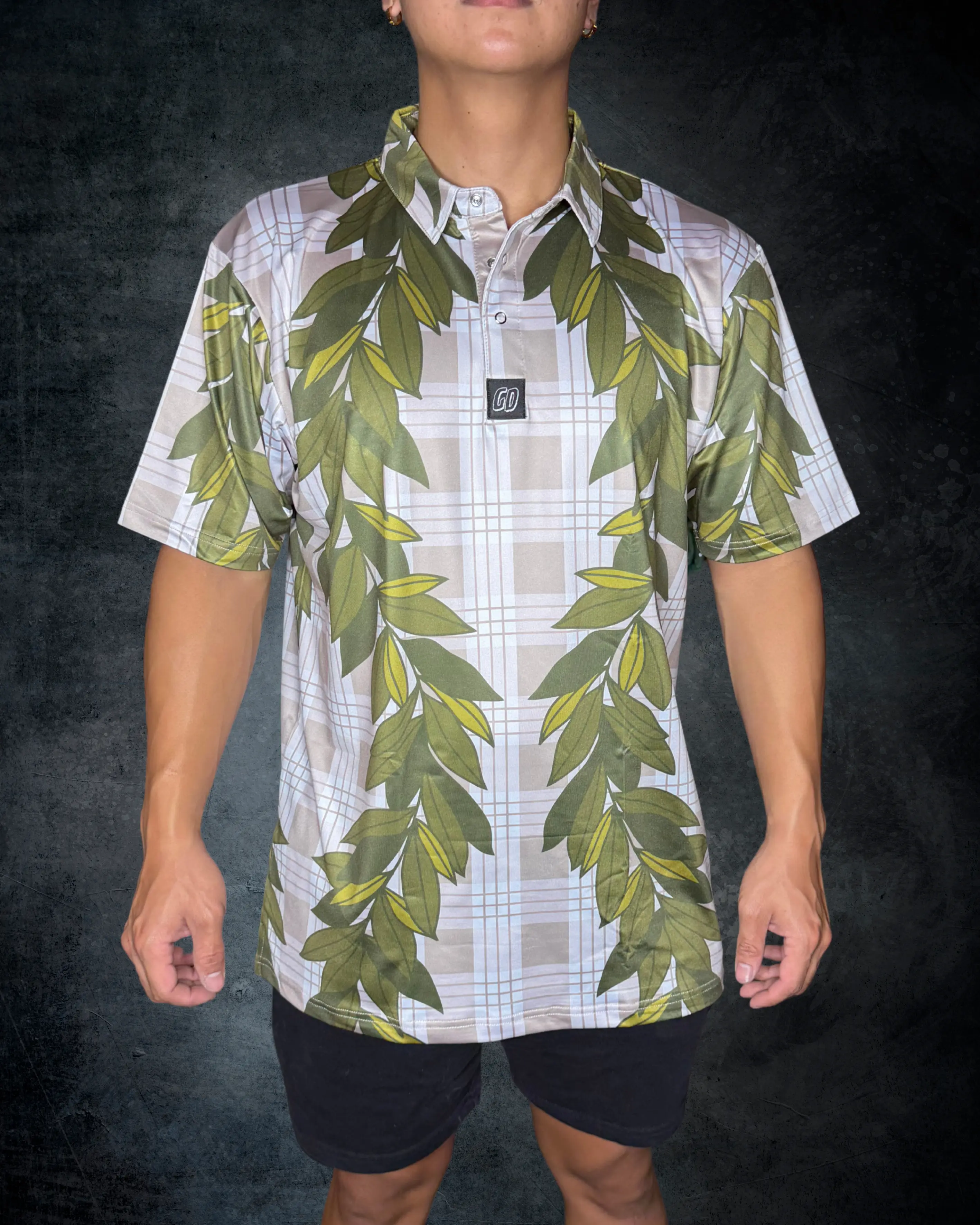 Beige Maile Lei & Palaka Polo Shirt