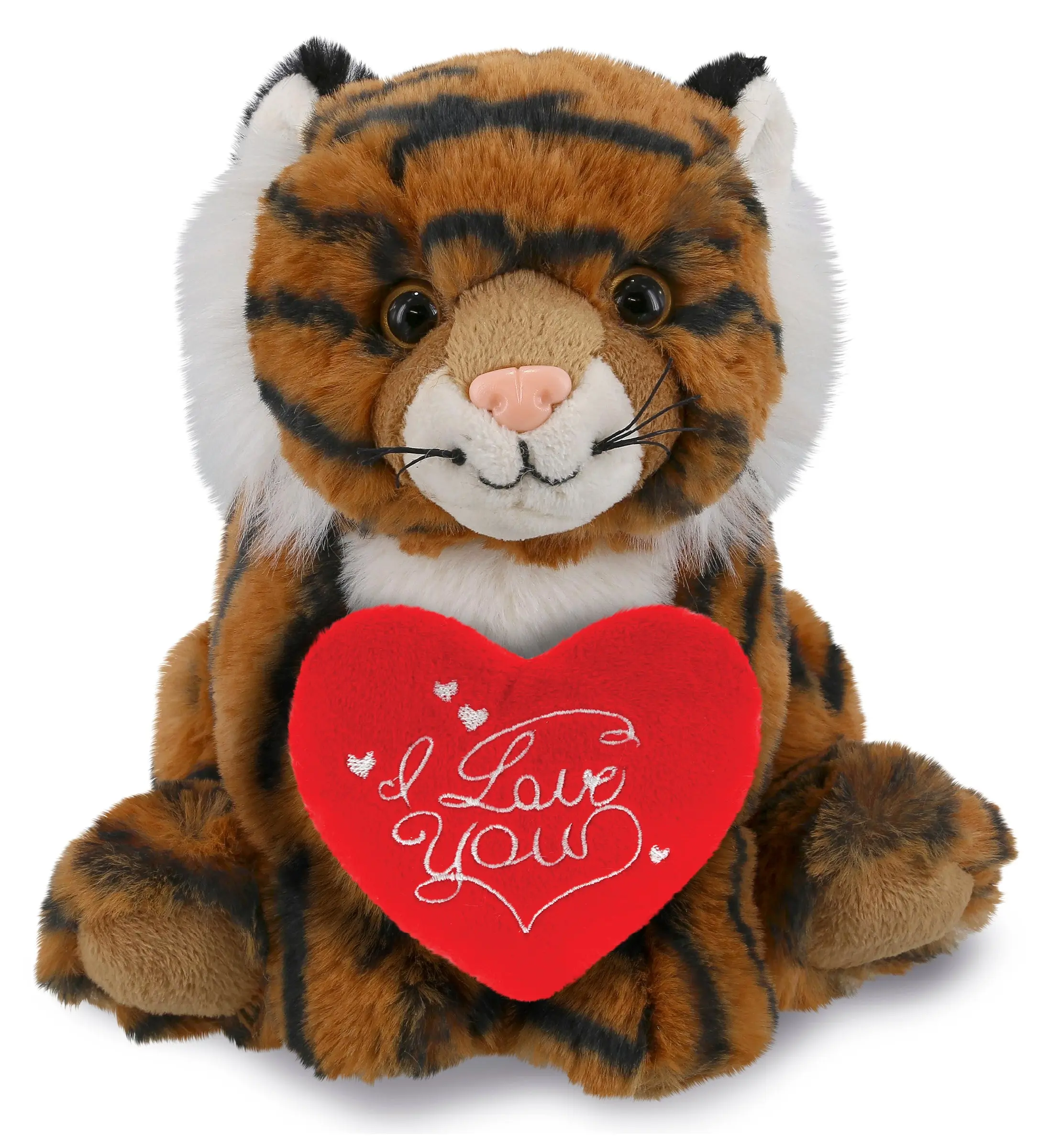 DOLLIBU 8" Squat Tiger Polyester Stuffed Toy - Super Soft Fluffy, Soft Huggable Plush with I Love You Red Heart, Valentine Personalized Gift for Kids