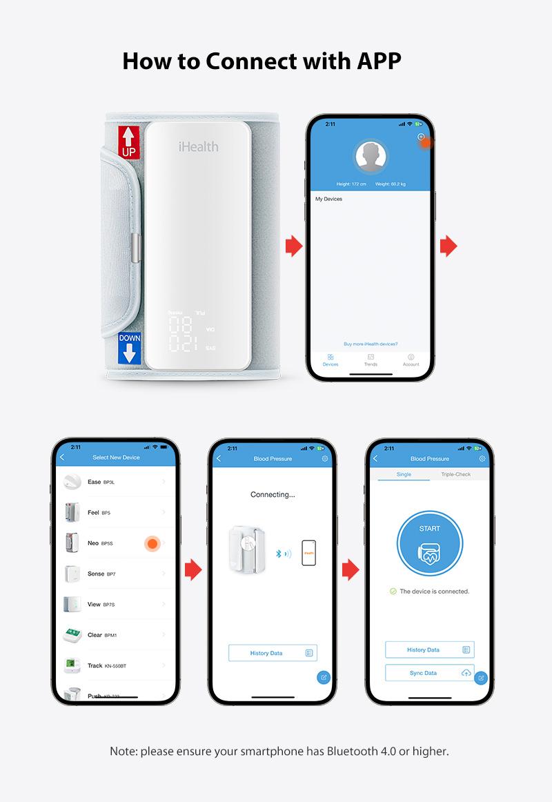 iHealth Neo Wireless Blood Pressure Monitor, Upper Arm Cuff, Bluetooth Blood Pressure Machine, Ultra-Thin & Portable, App-Enabled for iOS & Android