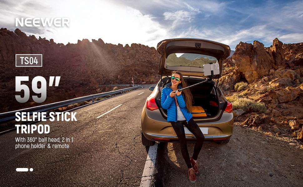 NEEWER BASICS TS04 59" Selfie Stick Tripod for Phone & Camera, Extendable Tripod Stand for Smartphone, DSLR, Vlog, Travel, Live Streaming & Daily Recording