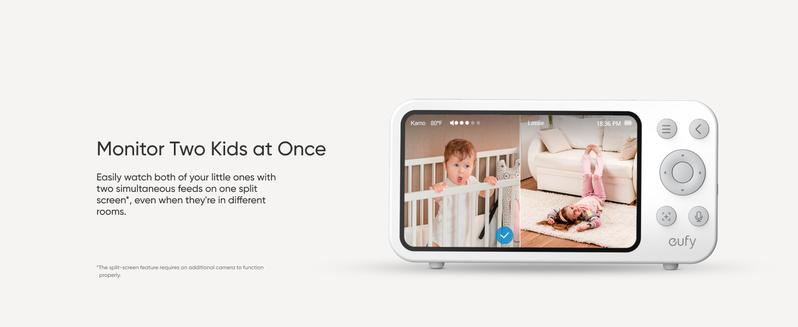 【Exclusive Bundle】eufy Baby Monitor E20 with 2K HD Camera, 5'' 720p Display, Hybrid Wi-Fi and No Wi-Fi Connection, App and Monitor Control, Pan-Tilt, 4× Zoom, Portable Camera with Built-in Battery, ANR, Smart Alerts, Secure with Anti-Hack Protection