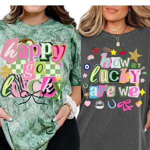 Retro St Patricks Day Shirt, Comfort Colors Shirt, Retro Patties Day Positive Tee, Wear Green Tee, Tie dye, Lucky Preppy Ransom Letter, Y2K Checkered Tee, clover Design