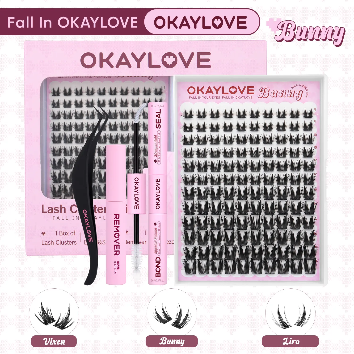 OKAYLOVE Bunny Lash CLusters Kit, Okaylovelashes Manga Lash Extension with Waterproof Long-lasting Lash Bond and Seal,Tweezers and Remover for DIY Eyelash at Home Easily, Natural Makeup Girl Gifts #sohochic #backtoschool