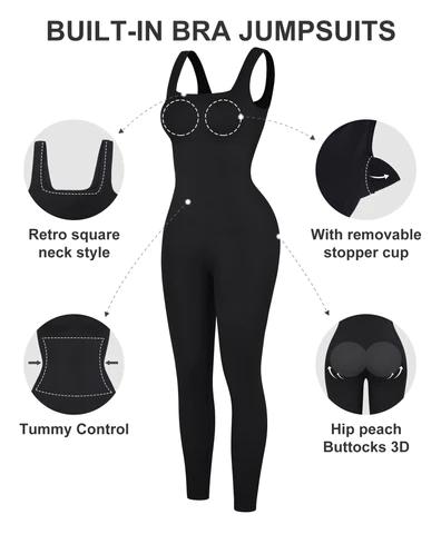 Popilush Shapewear Seamless Square Neck Tank Workout Jumpsuit