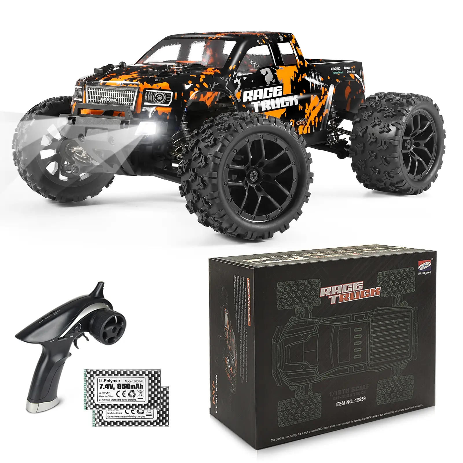 HAIBOXING  1/18 High Speed RC Car 36KM/H，4WD Off-Road Remote Control Truck, Hobby Grade RTR Waterproof All Terrain Vehicle with 2 Batteries, Gift for Kids & Adults，Model 18859