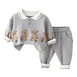 New Autumn Baby Girl Clothes Infant Boys Outfits Children T-Shirt Pants 2Pcs/Sets Toddler Casual Costume Kids Tracksuits Long Sleeve Unisex All Seasons Beige Gray Yellow