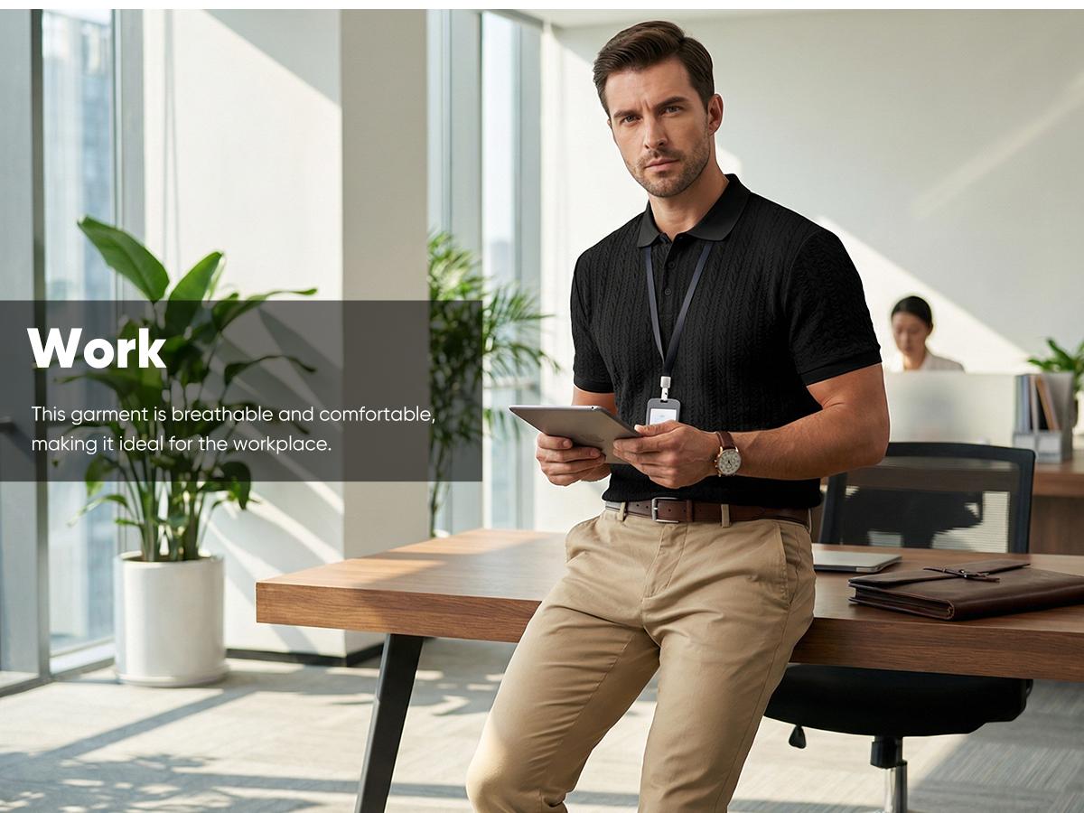 JMIERR Men's Polo Shirt Casual Knit Ribbed Textured Short Sleeve T Shirt Stretch Golf Shirt Summer Vacation Beach Shirts