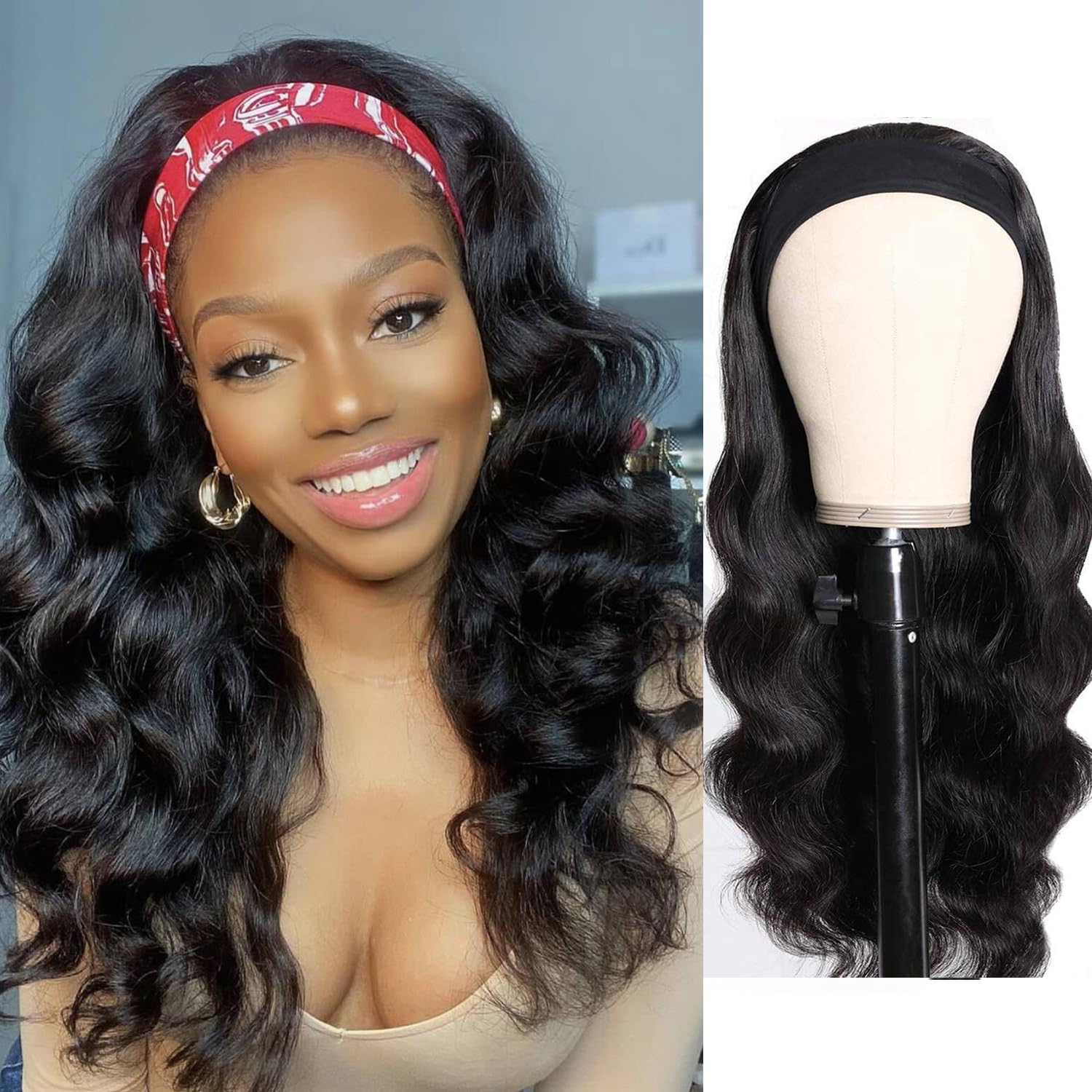 Bling Hair Headband Wig 100% Human Hair Straight/Body Wave/Deep Wave/KinKy Curly Headband Wigs for Black Women Glueless None Lace Front Human Hair Headband Wig Brazilian Remy Hair 150% Density