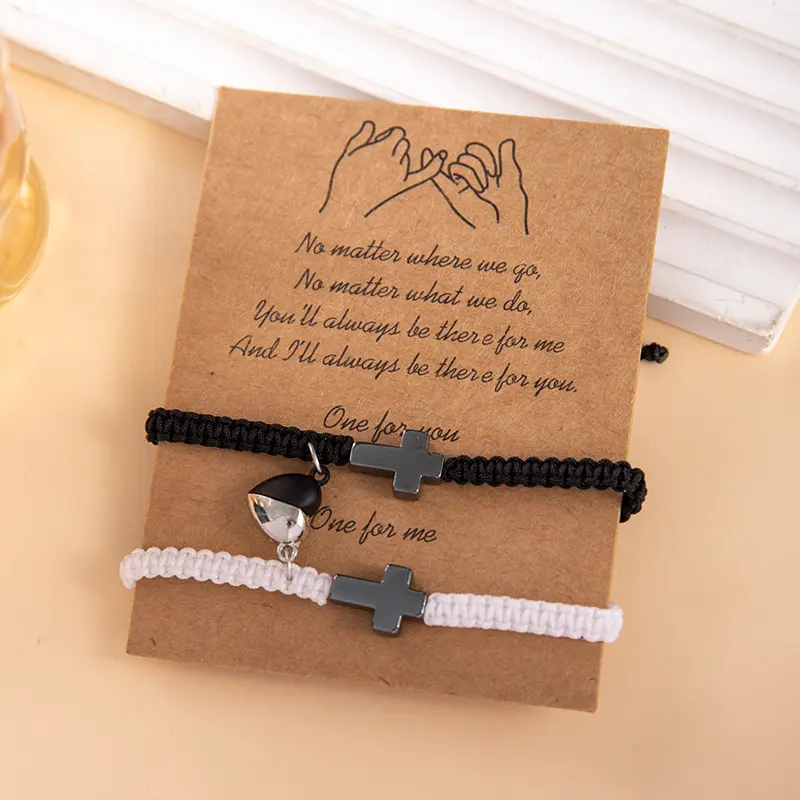 Couple Bracelet for Men Women Faith Christian Bracelet Two Hearts Magnetic Cross Bracelet for Baptism, Valentine's, Anniversary Gifts