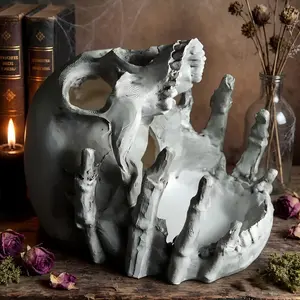 Artistic Resin Skull Jewelry Box Lined Storage & Multiple Compartments | Necklace Hooks for Edgy Style Fans | Desktop & Bedroom Vanity Organizer rack holder space-saving summervibes trinket boxes