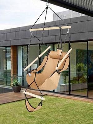 ONCLOUD Upgraded Unique Hammock Hanging Sky Chair, Air Deluxe Swing Seat with Rope Through The Bars Safer Relax with Fuller Pillow and Drink Holder Solid Wood Indoor/Outdoor Patio Yard 250LBS