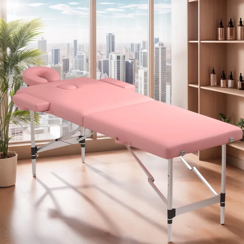 Portable Height-Adjustable Aluminum Massage Table - 24" Wide Foldable Type 2-Fold Spa Bed with Carrying Case, Brown for Estheticians