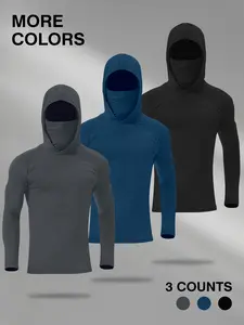 3 PACKS Men's Athletic Hoodies Long Sleeve Fishing Shirts for Men Hooded Set with Face Mask