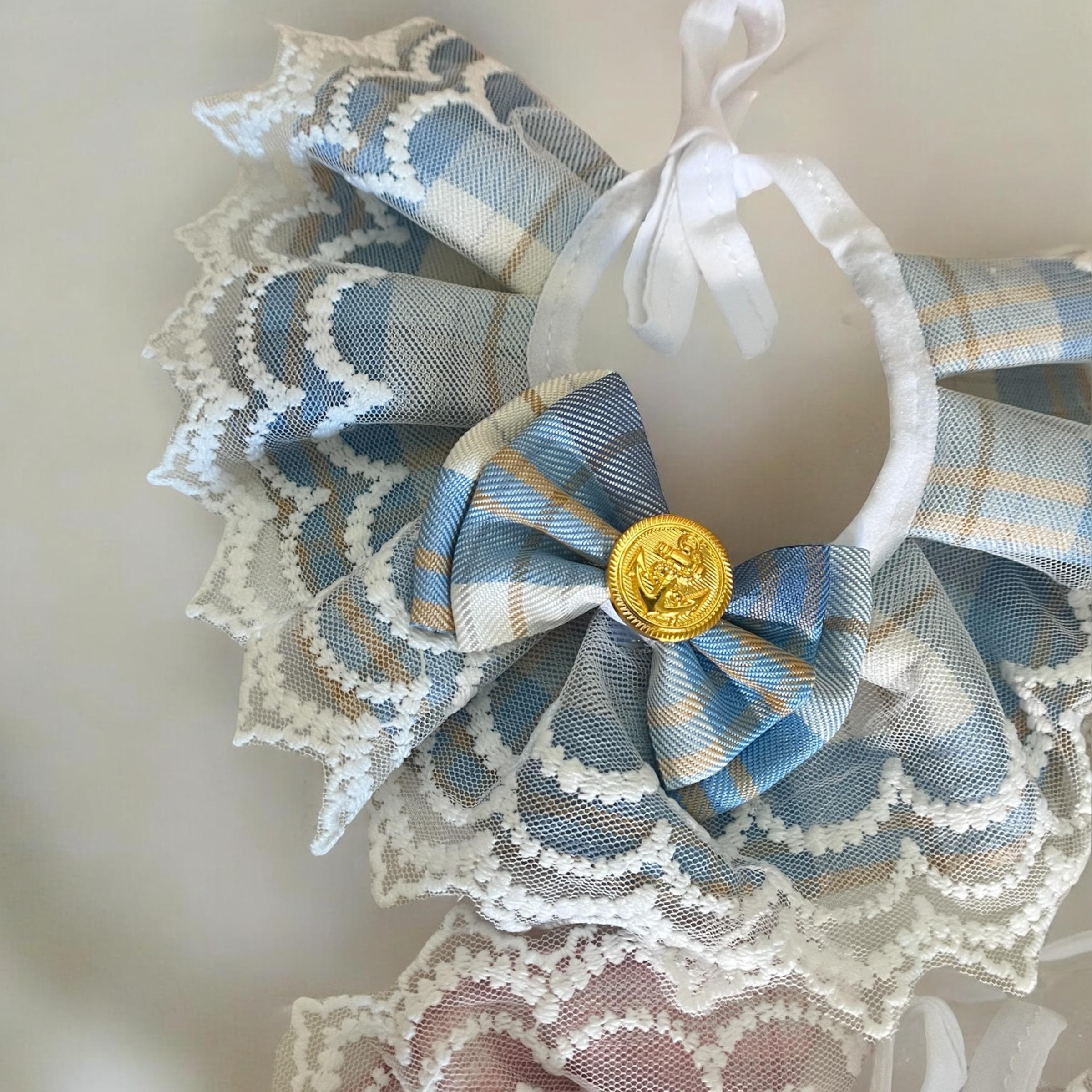 Classic Plaid & Lace Pet Collar – Timeless Elegance for Your Furry Friend