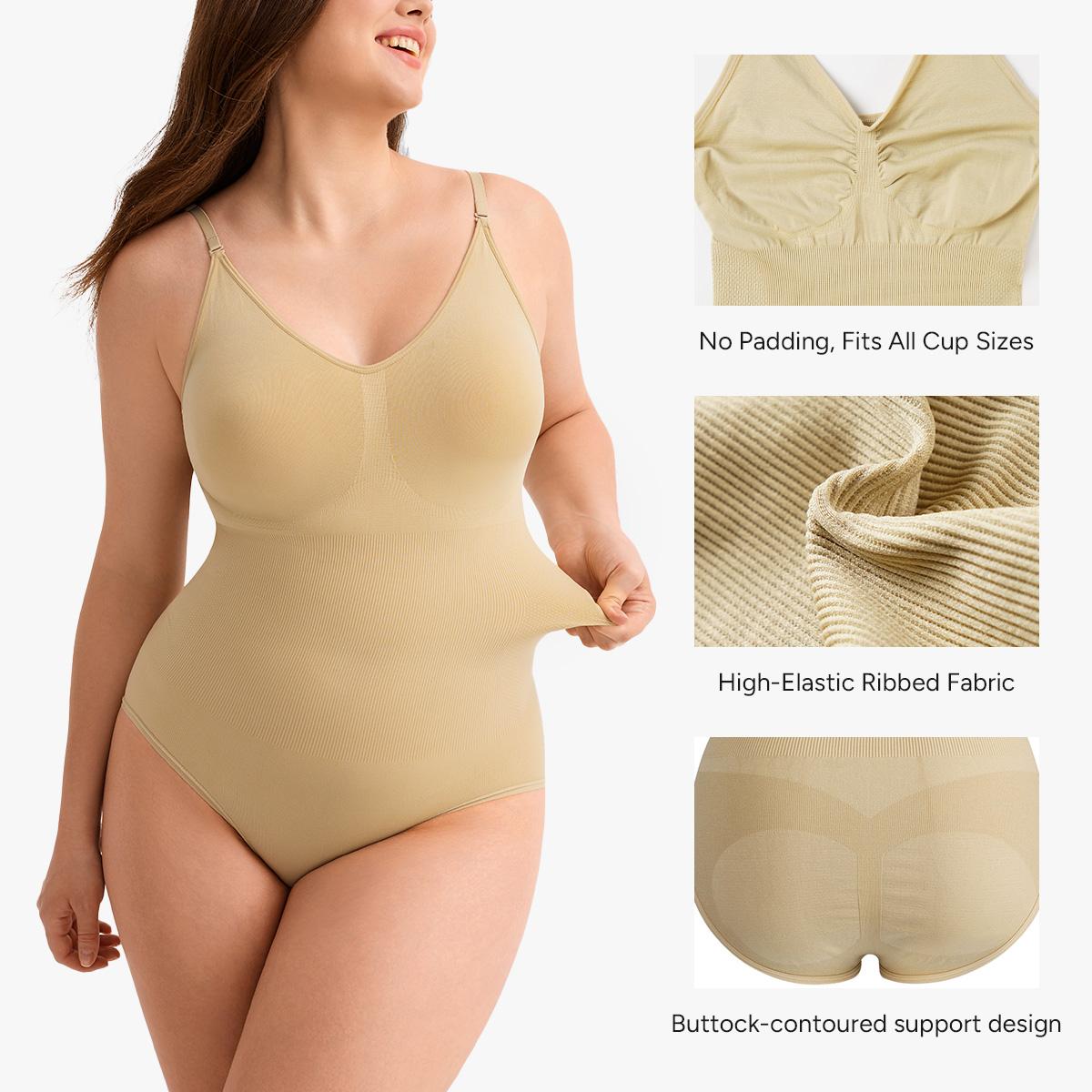 【LIVE】Nebility Women's 3-Piece V-Neck Shapewear Set - Seamless Bodysuit & Camisole, Basic Minimalist Style with Tummy Control & Hip Lift Womenswear