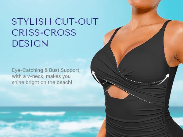 Shapellx Womens' Smart Sculpt Ribbed Cutout-Front Shaping Swimsuit