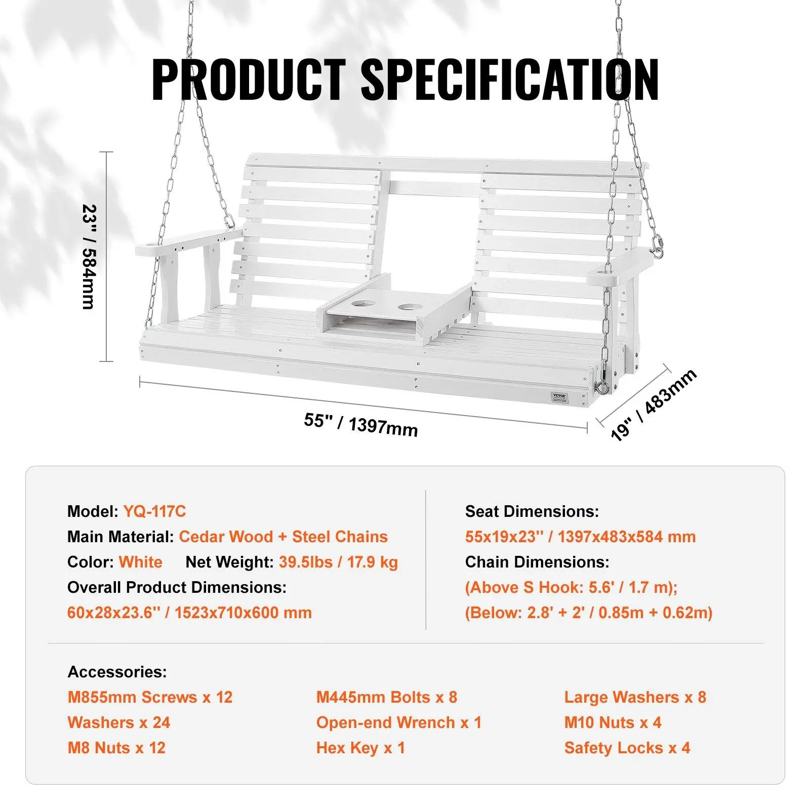 5FT with Folding Cup Holder - White