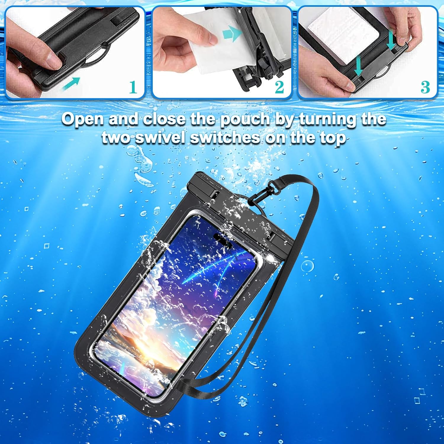 4 Pack Multicolor Universal Waterproof Phone Pouch, Large Phone Waterproof Case Dry Bag (Protection Level: IP68)  for all mobile phone (Black,Blue,Pink,Orange)