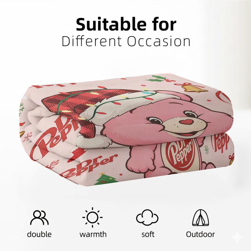 Pink Bear Dr Pepper Flannel Blanket, Cute Christmas Theme Blankets ,Soft and Comfortable  Suitable for Sofas, Beds, Camping and Travel - Modern Style.