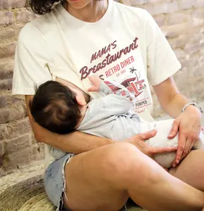 Giftifymama Mama's Breastaurant Breastfeeding Retro T-shirt Sleeve Maternity Top with Hidden Zipper, Postpartum essentials breastfeeding clothes Mother’s Day gift Valentine’s gift for new moms