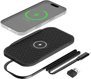 Wireless Car Charger Silicone Pad, for iPhone17/16.../11 Pro/XS/XR/8/8Plus,15W Fast Car Wireless Charging Non-Slip Mat, for Samsung S21/S22/S23/S24/S25/Androids,80cm Cable, Black