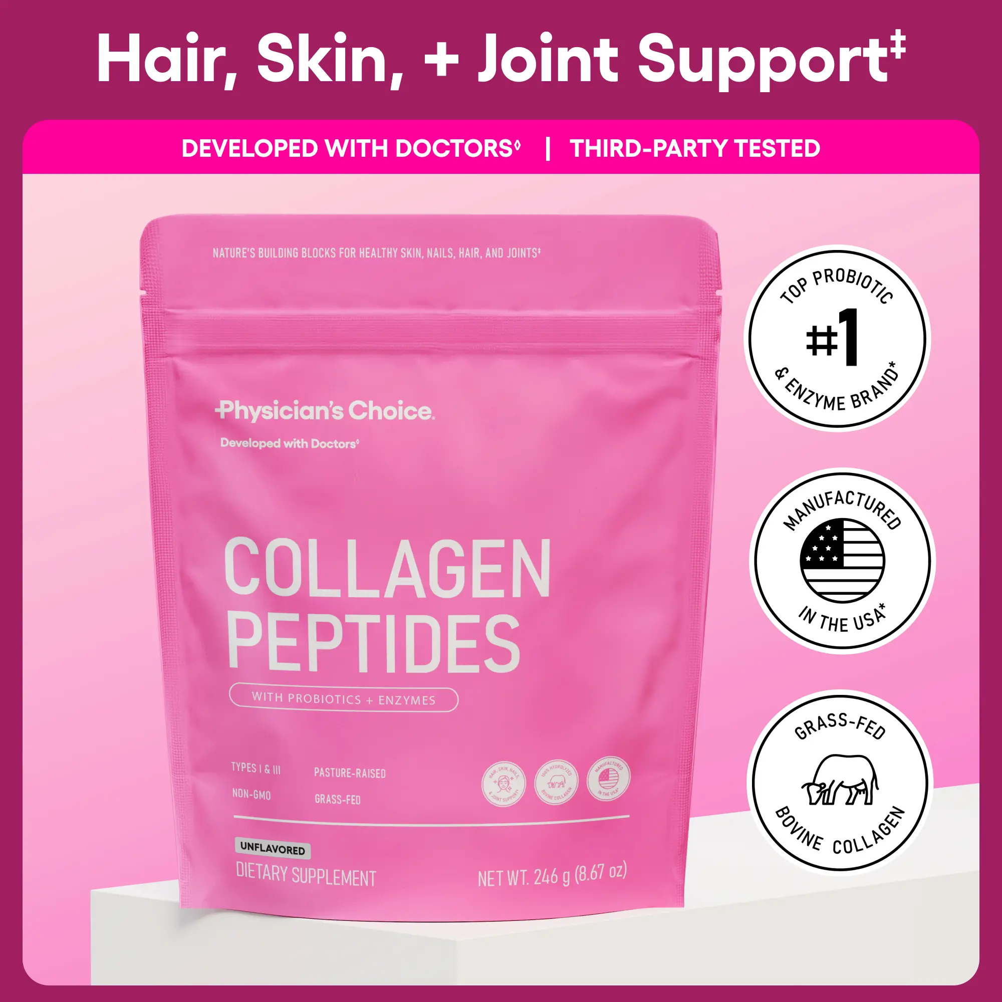 Physician's Choice Collagen Peptides Powder for Hair, Skin, Nails & Joint Support for Women - Hydrolyzed Grass-Fed + Non-GMO Protein - Unflavored Physician's Choice Collagen Peptides Powder for Hair, Skin, Nails & Joint Support for Women - Hydrolyzed Grass-Fed + Non-GMO Protein - Unflavored