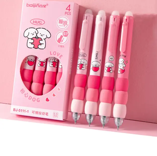 4 Pack Mini Kawaii Japanese Erasable Pens – Smooth gel ink with soft pastel designs. Erase cleanly without smudging. Perfect for notes, doodles, and daily writing.