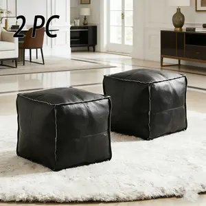Kids Room Storage Solution Unstuffed Ottoman Cover Durable Faux Leather Footstool Hide Toys & Blankets Zip for Extra Seating Scratch-Resistant Wipeable Square Pouf Cover for Playroom Nursery or Dorm