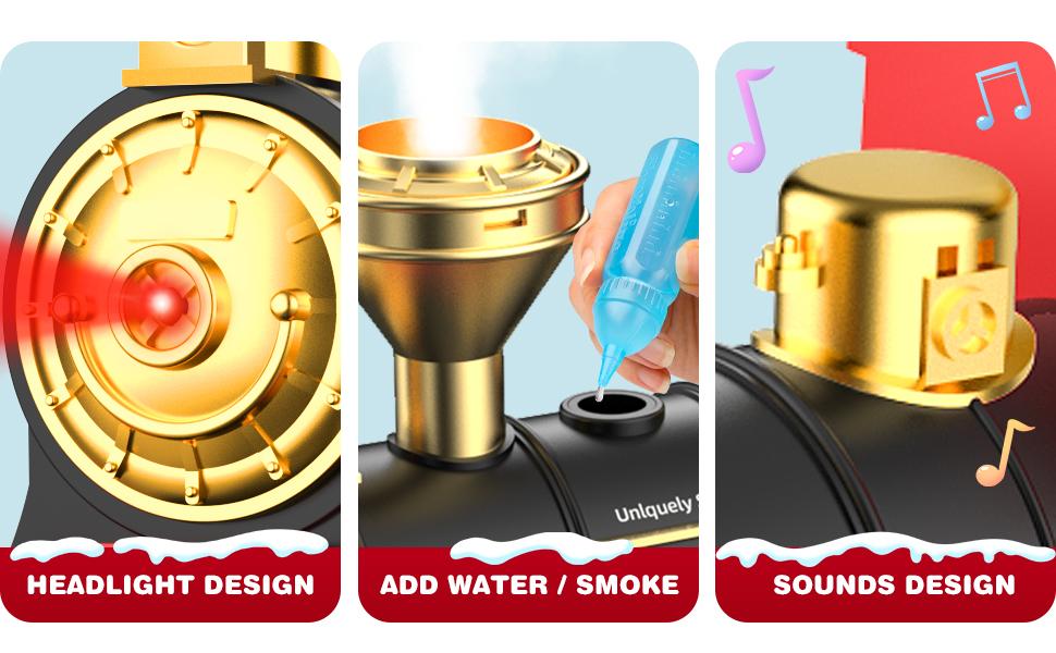 Hot bee Train Set - Train Toys for Boys with Smokes, Lights and Sound, Toy Train Set for Under Christmas Tree, Toddler Model Trains for 3 4 5 6 7 8+ Years Old Kids Christmas Toys Gifts