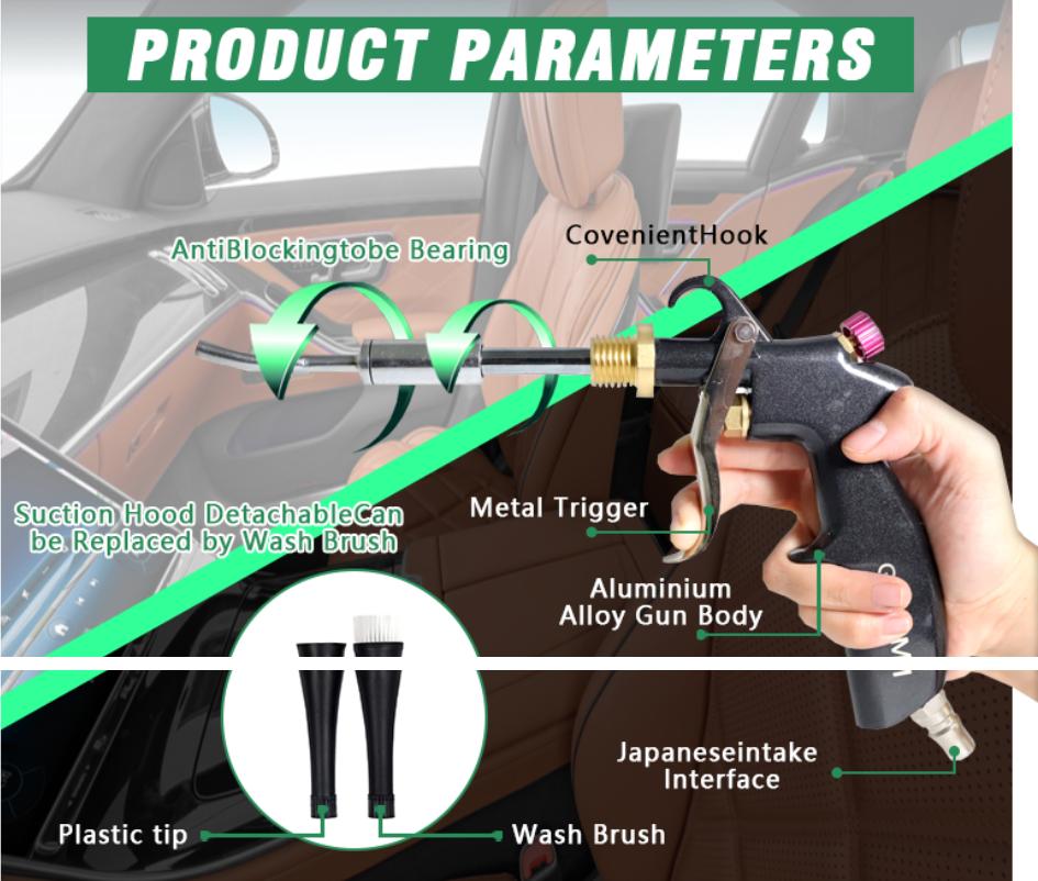 Air Blow Blaster Car Interior Cleaning Blaster High Pressure Car Detailing Cleaning Tool with Nozzle and Auto Detailing Dusting Brush for Quickly Blasts Dirt and Dust from Surface