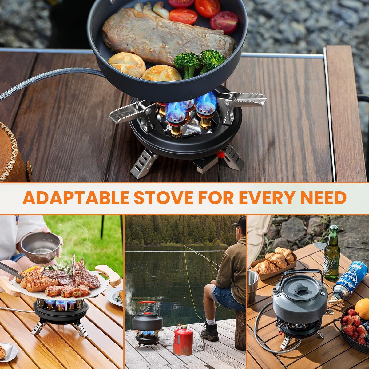 GEEKHOM 16000W Portable Camping Stove – Windproof, Foldable Gas Burner with Piezo Ignition for Propane/Butane Canisters | Compact Backpacking Stove for Hiking, Picnics, & Emergency Use