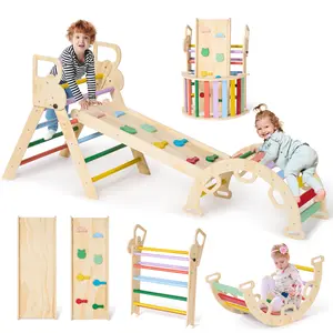 Climbing Set 8 in 1 Pikler Triangle Set Toddler Climbing Indoor Kids Playground with Pamp Arch and Foldable Triangle 3-6 Years Old