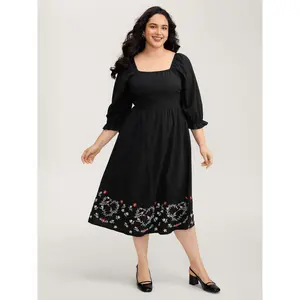 BLOOMCHIC Floral Embroidery Puff Sleeve Midi Dress 2026 Summer Vibes Swimweek