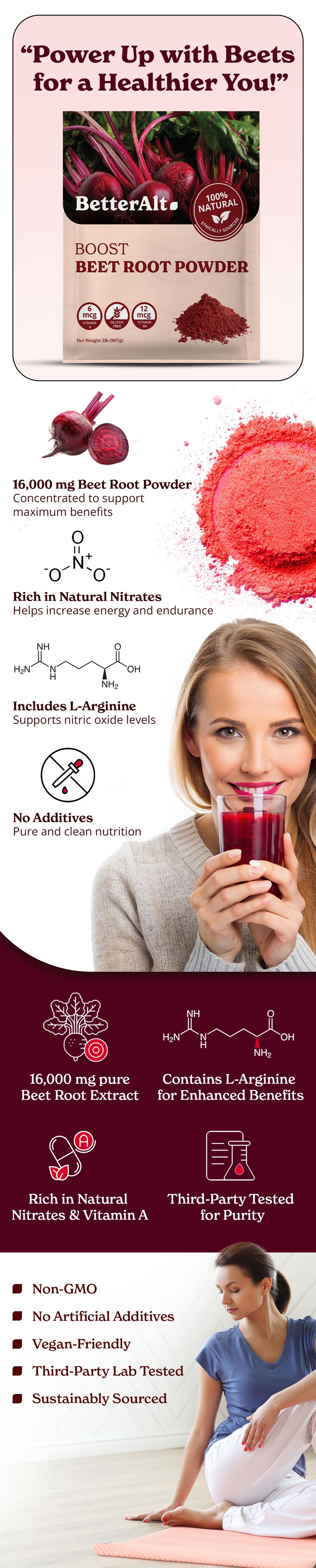 BetterAlt Beet Root Organic Powder | USDA Certified | Superfood for Healthy Heart and Energy Boost, Rich in Nitric Oxide BetterAlt Beet Root Organic Powder | USDA Certified | Superfood for Healthy Heart and Energy Boost, Rich in Nitric Oxide