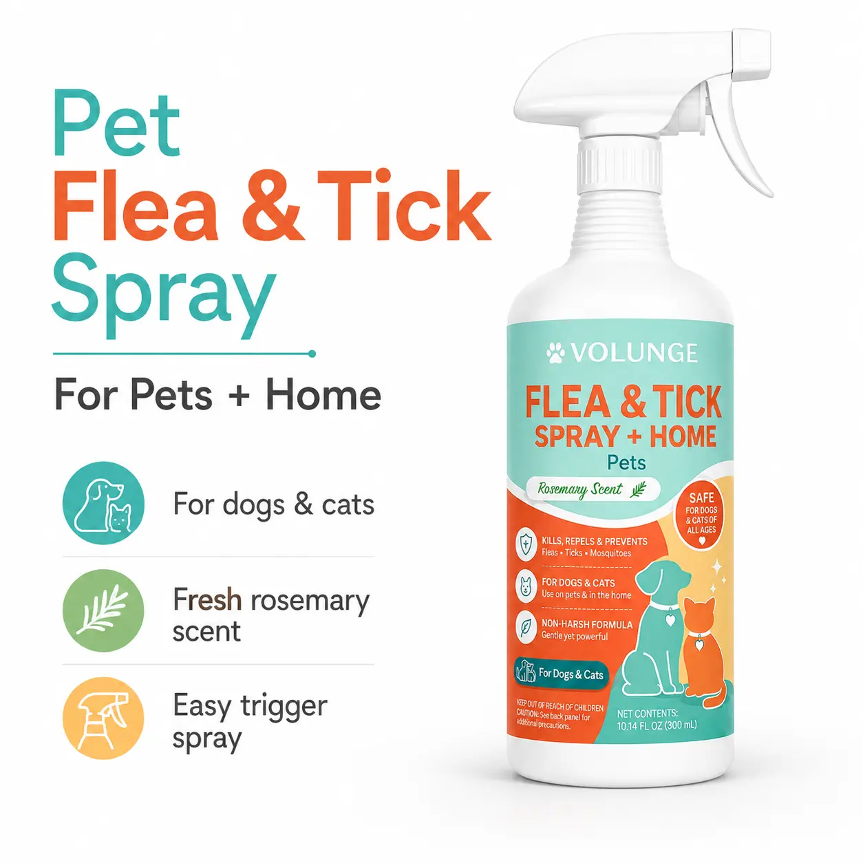 300ml Pet Care Spray for Dogs & Cats, Rosemary Scent Mist for Everyday Grooming Routine, Home & Pet Fresh Care Spray