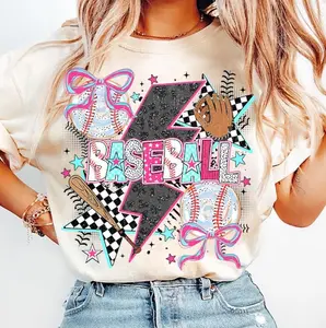 Baseball Game Day Coquette Pink Brushstroke Game Day Baseball Baseball Bow Baseball Mama Shirt