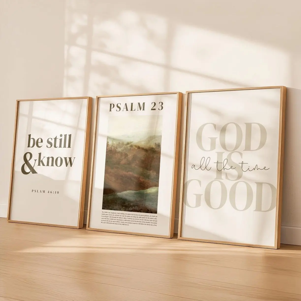 Scripture Wall Art Set of 3, Psalm 23 Print, Be Still & Know, God Is Good Art, Christian Decor, Bible Verse Prints, Minimalist Wall Art T