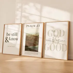 Scripture Wall Art Set of 3, Psalm 23 Print, Be Still & Know, God Is Good Art, Christian Decor, Bible Verse Prints, Minimalist Wall Art T
