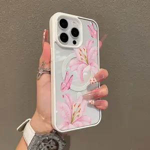Premium Magnetic Case for iPhone 11-17 Pro Max Flowers & Butterflies MagSafe Ready Anti-Fall Ultra-Thin TPU Durable Broad Compatibility Unique Aesthetics Lightweight
