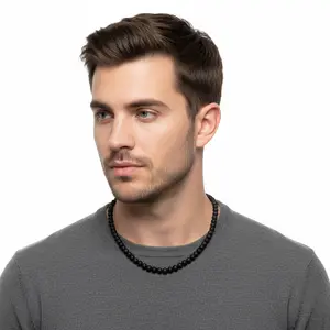 Mens Matte Black Onyx Beaded Long and Short 6mm Necklace