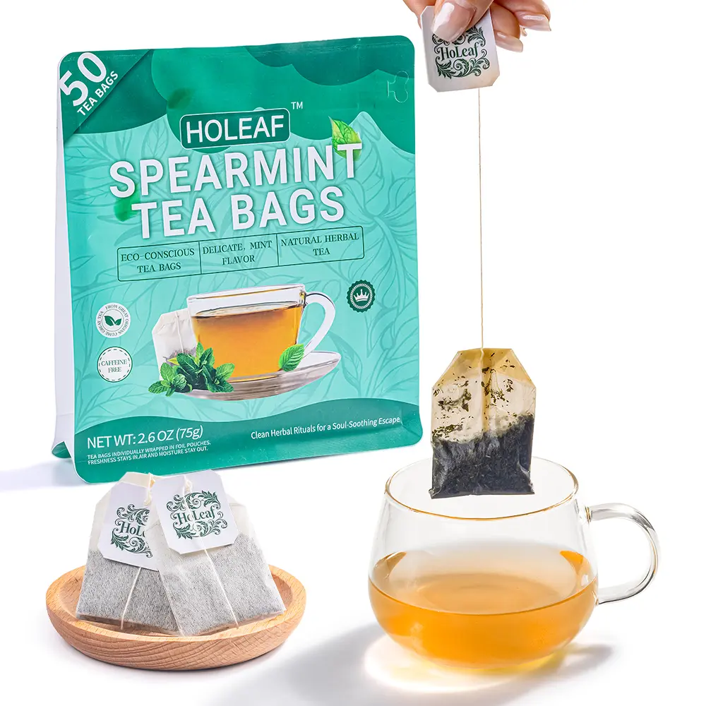 HOLEAF Spearmint Herbal Tea Bags 50 Count | Caffeine Free Natural Individually Wrapped, Beverage, Spearmint Flavor, Zero Sugar Tea