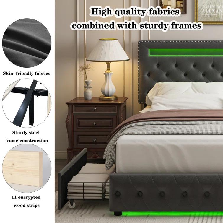 GEGOFORU Full LED Storage Bed Frame with 4 Drawers, RGB Upholstered Headboard with APP Control & Music Sync, Adjustable Headboard, No Box Spring Needed GEGOFORU Full LED Storage Bed Frame with 4 Drawers, RGB Upholstered Headboard with APP Control & Music Sync, Adjustable Headboard, No Box Spring Needed