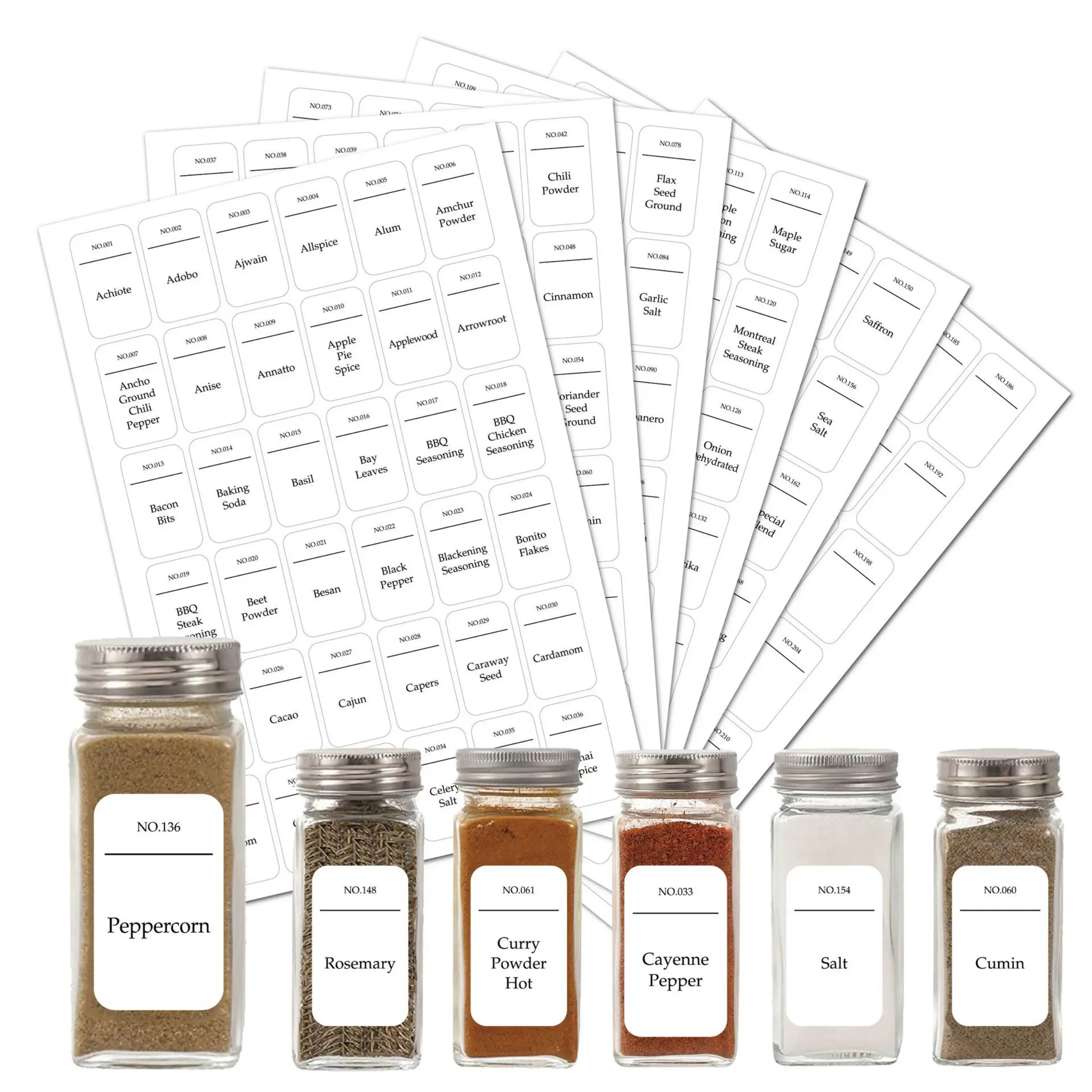 Spice Jar Labels, 216pcs Waterproof & Oil Resistant Kitchen Seasoning Spice Jar Labels, Kitchen Spice Jar Labels for Home and Restaurant, Label Stickers