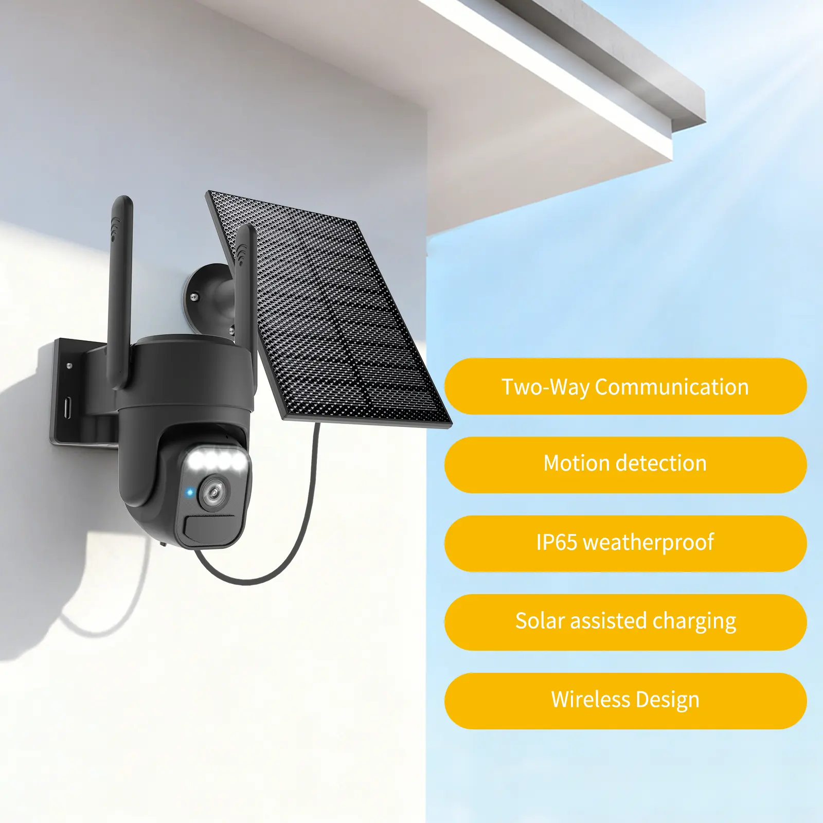 Solar Camera Outdoor Wireless, Two-Way Talk, Color Night Vision, Wi-Fi Camera with Pan & Tilt Control, Motion Detection, SD/Cloud Storage, 2.4GHz Wi-Fi, IP65 Rated Equipment Surveillance