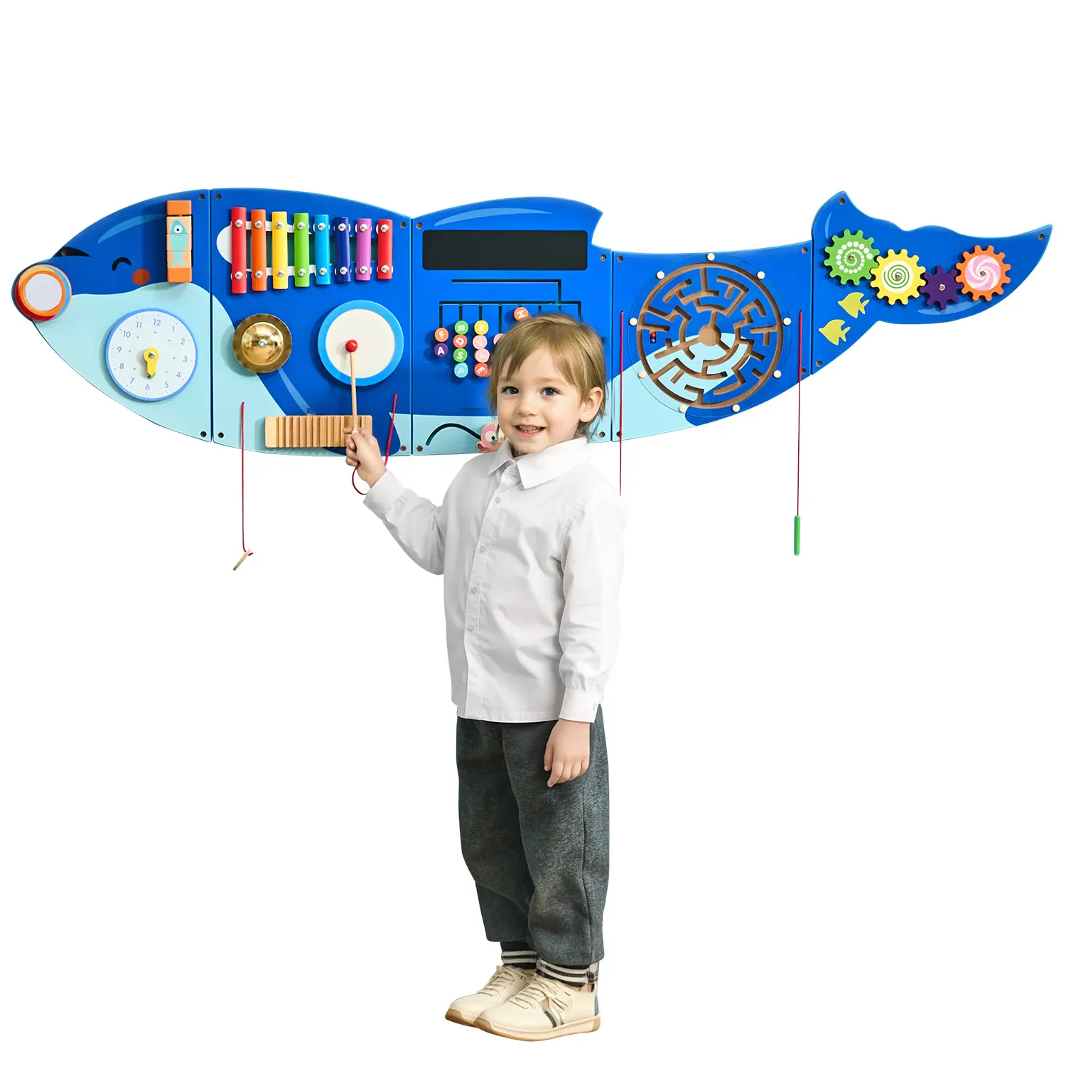 VEVOR Orca Activity Wall Busy Board Panels,  12 Activities, Montessori Sensory Wall Toy for Kids 3-12 Years, Montessori Learning Activity Center, Ideal for Toddler Playroom Nursery Classroom