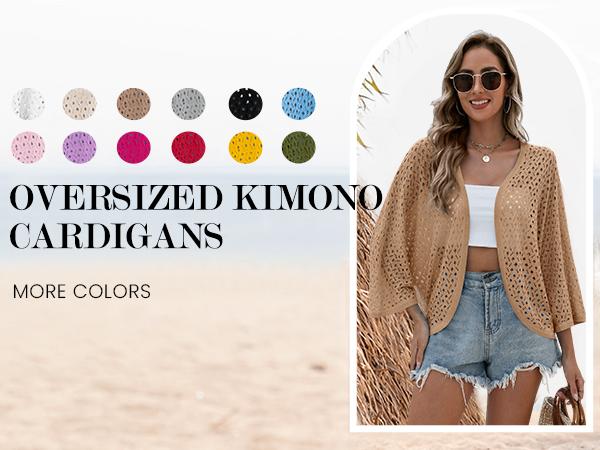 ZEAGOO  Womens Summer Crochet Cardigan Sweaters Lightweight Open Front 3/4 Sleeve Batwing Kimono Boho Knit Cover Ups 2025
