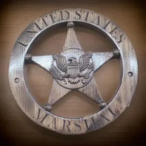 Custom US Marshal Personalized  Badge V Carved Wooden Sign.